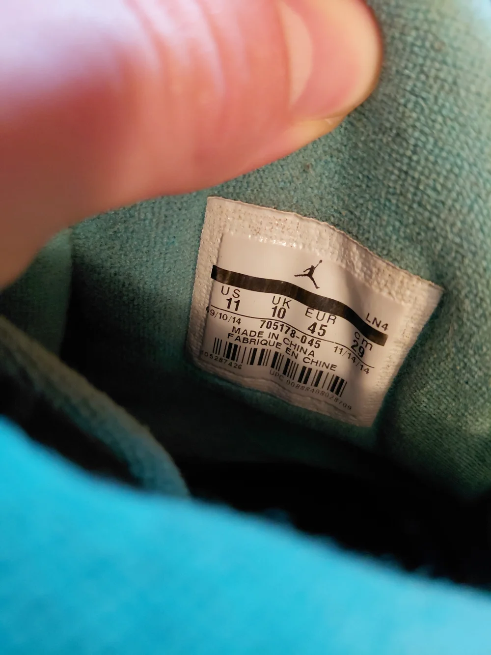 Jordan Teal and Black High-Top Sneaker Interior